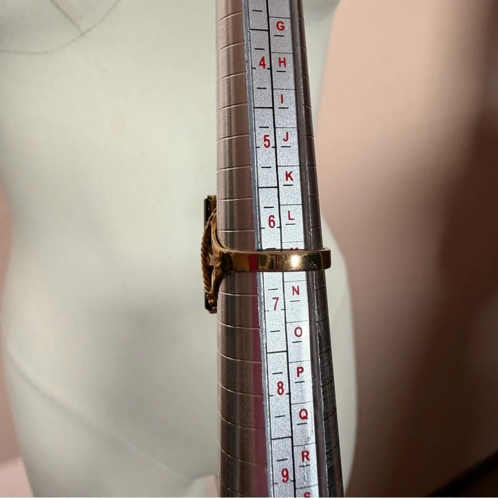 Vintage art deco Smoky Quartz cabochon gold plated oversized cocktail Ring
